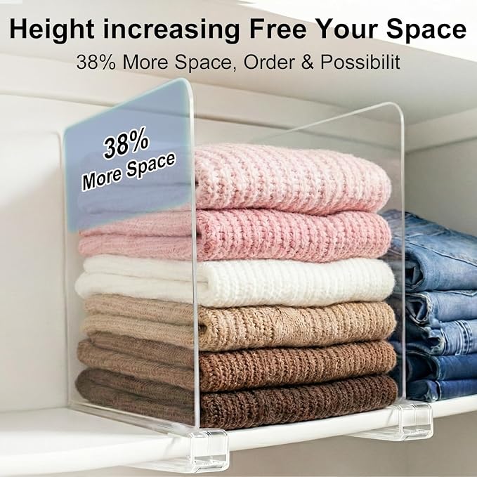 Purse Organizer for Closet Shelf Dividers: 11-inch Tall (Higher Version) Adjustable Clear Acrylic Bag Storage Organizer for Handbags, Sweaters, Towels, Jeans and Shoes on Wood Shelves 8-Pack - Image 2