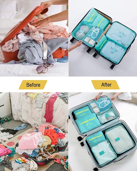 8-in-1 Suitcase Organiser Set for Travel, Clothes Bags, Packing Cubes, Luggage Organisers for Clothes, Shoes, Underwear, Cosmetics, Light Blue - Image 5