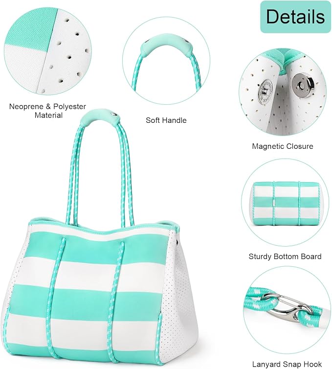 IBFUN Neoprene Bag, Large Multipurpose Beach Bag Neoprene Tote Bag with Inner Pocket for Women/Pool - Image 4