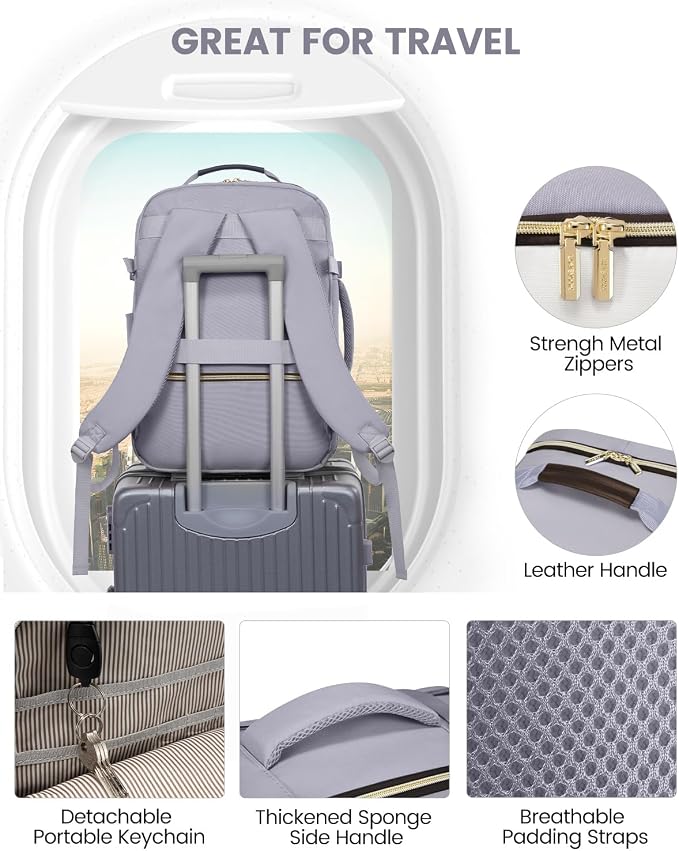 LOVEVOOK Large Travel Backpack for Women & Men, 40L Carry on Backpack for Airplanes, TSA Personal Item Travel Bag fits 17" Laptop, Waterproof Travel Essentials Airline Approved with 3 Packing Cubes - Image 7