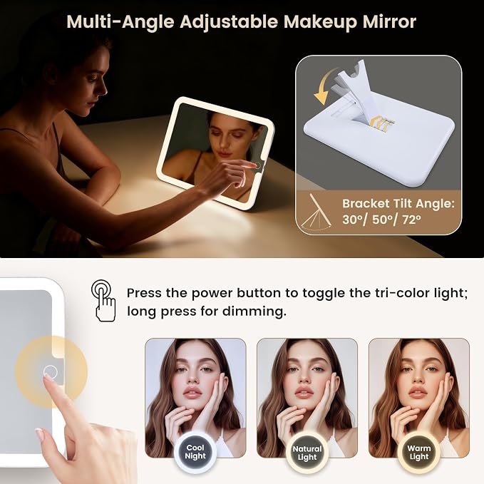 Faquenc Makeup Bag with LED Lighted Mirror 12.2 IN Cosmetic Train Case Double Layer Makeup Case Adjustable Brightness in 3 Colors Cosmetic Organizer Artist Storage with Brush Holder Vanity Smoky Pink - Image 4