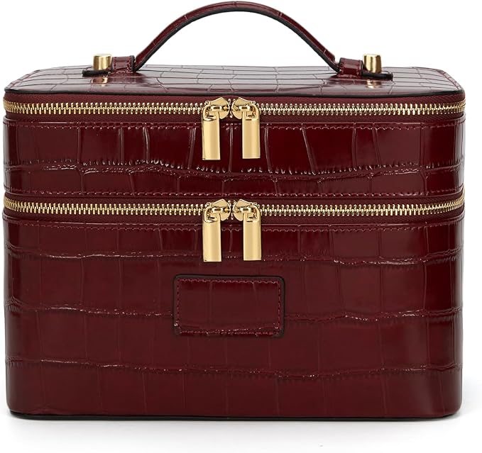 HiTotes Large Makeup Bag Crocodile Duo Vanity Case for Women Travel Toiletry Bag Leather Makeup Case Cosmetic Bag by HiTotes