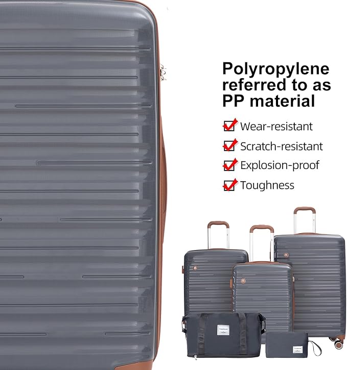 Travelhouse Luggage Sets 5 Piece with Double Spinner Wheels,PP Hardside Suitcase Sets with TSA Lock,Carry On Luggage Set with Travel Duffle Bag for Women and Men - Image 2