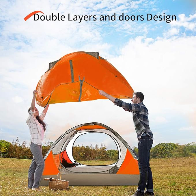 BISINNA 2/4 Person Camping Tent Lightweight Backpacking Tent Waterproof Windproof Two Doors Easy Setup Double Layer Outdoor Tents for Family Camping Hunting Hiking Mountaineering Travel - Image 3