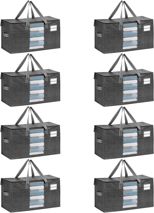 VENO 8 Pack Heavy Duty Moving Bags, Clothes and Comforter Storage Bags with Clear Window, College Dorm Essentials Packing Supplies, Foldable Boxes Alternative (Gray, 8 Pack) by Veno