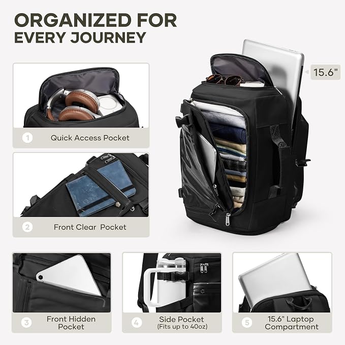 coofay Travel Backpack for Women Men, Carry on Backpack for Airplanes | Personal Item Travel Backpack Carry on Flight Approved,Mochila de Viaje Casual Daypack Backpacks Tsa Approved Hiking Backpack - Image 4