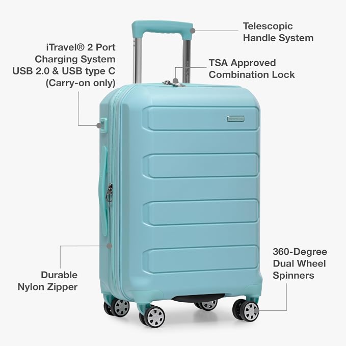 Traveler's Choice Pagosa Hardshell Expandable Luggage with Spinner Wheels, Baby Blue, 26-Inch Medium - Image 6