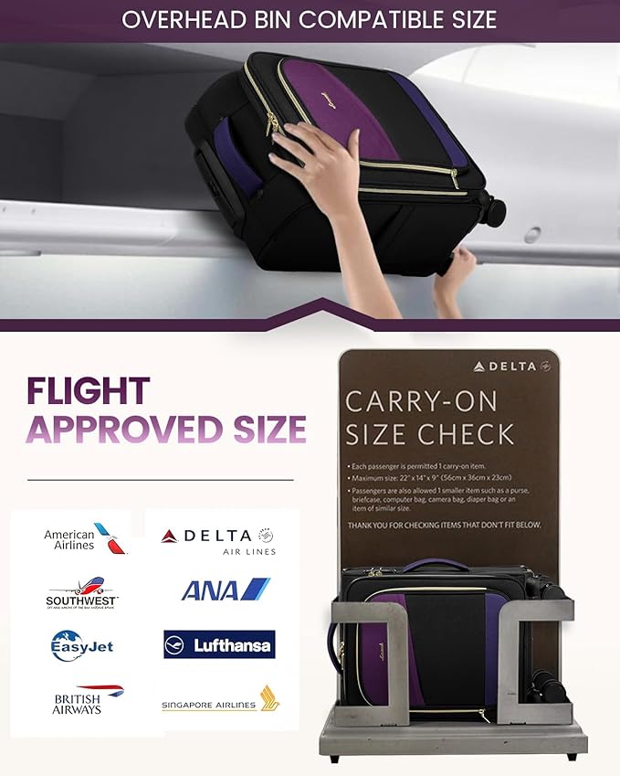 LOVEVOOK 5 Pcs Carry On Luggage 22x14x9 Airline Approved with 40L Laptop Travel Backpack, 20 Inch Carry On Suitcases with Wheels, Rolling Suitcase for Women Men, with TSA Lock Weekender Luggage - Image 6