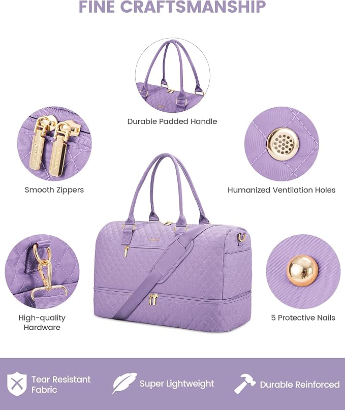 LOVEVOOK Travel Duffle Bag for Women, Weekender Overnight Bag with Shoe Compartment, Carry on Bag with Toiletry Bag, Gym Duffel Bag with Wet Pocket, Hospital Bags for Labor and Delivery 3 Pcs Set - Image 4