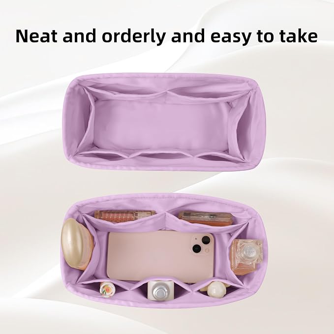 DGAZ Silk Purse Organizer Insert for Birkin Bag(Mauve Sylvestre,BK50) | Soft and Lightweight,Perfect Fit,Multi-pocket Storage,Bag Protector,Luxury Bag Care,Handmade,for Smooth Bag Organizer - Image 6