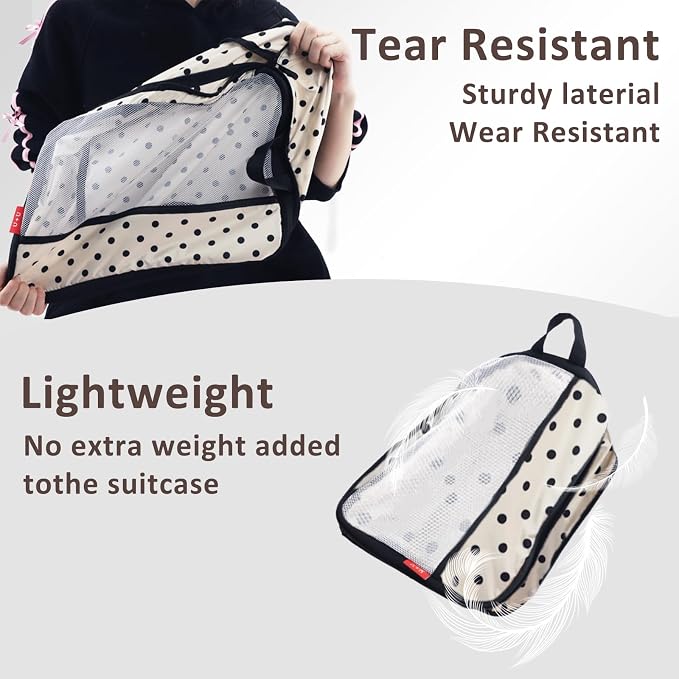 U+U 4 Set Compression Packing Cubes - Ultralight Travel Organizers, Space-Saving Suitcase Organizer, Expandable Packing Organizers for Travel Essentials (Polka Dot) - Image 6