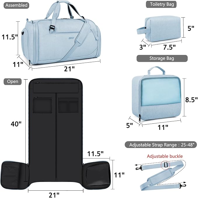 Convertible Garment Bags for Travel - Carry on Garment Duffle Bag with Backpack Straps for Men Women, 4 in 1 Large Travel Duffel Bags with Shoes Compartment Hanging Suit Dress Weekender Bag 3pcs Set - Image 5