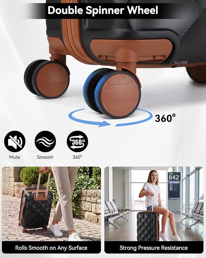 Somago 2 PieceLuggage Set (20"/24") with Duffel Bag and Toiletry Bag, Carry On Luggage Airline Approved with YKK Zipper TSA Lock ABS Hardside Luggage Spinner Wheels - Image 8