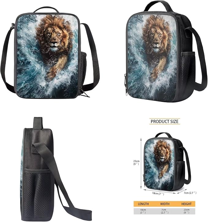 17 Inch Animal Print School Backpack And Lunch Box Set for Kids Lightweight Cool Lion Backpack for Boys Girls Sturdy School Bag with Insulated Lunchbox Pencil Case Student Bookbag - Image 5