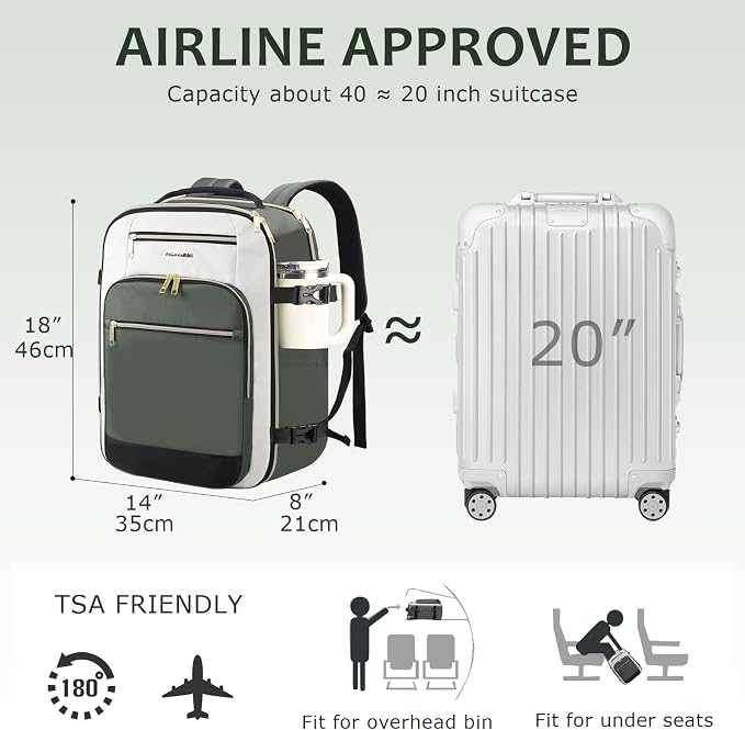 EMPSIGN 40L Travel Backpack for Women & Men | Airline Approved Carry On, TSA Personal Item Bag, Waterproof, Overnight Weekender Essentials, Fits 17" Laptop - Image 3