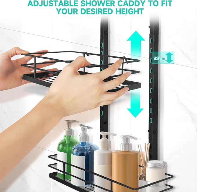 Shower Caddy Hanging, Adjustable Anti-Swing-Over The Shower Head Caddy, 3 Tier Stainless Steel Bathroom Storage Organizer Bathroom Shelves Basket Rack Shower Caddies (3Tier) - Image 4