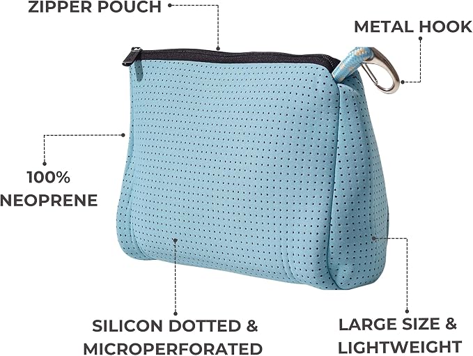 POPUPS Large Makeup Bag with Zipper - Waterproof Neoprene Cosmetic Bag 7.7 x 10.75 x 5 inches - Pouch Sky Blue - Image 4