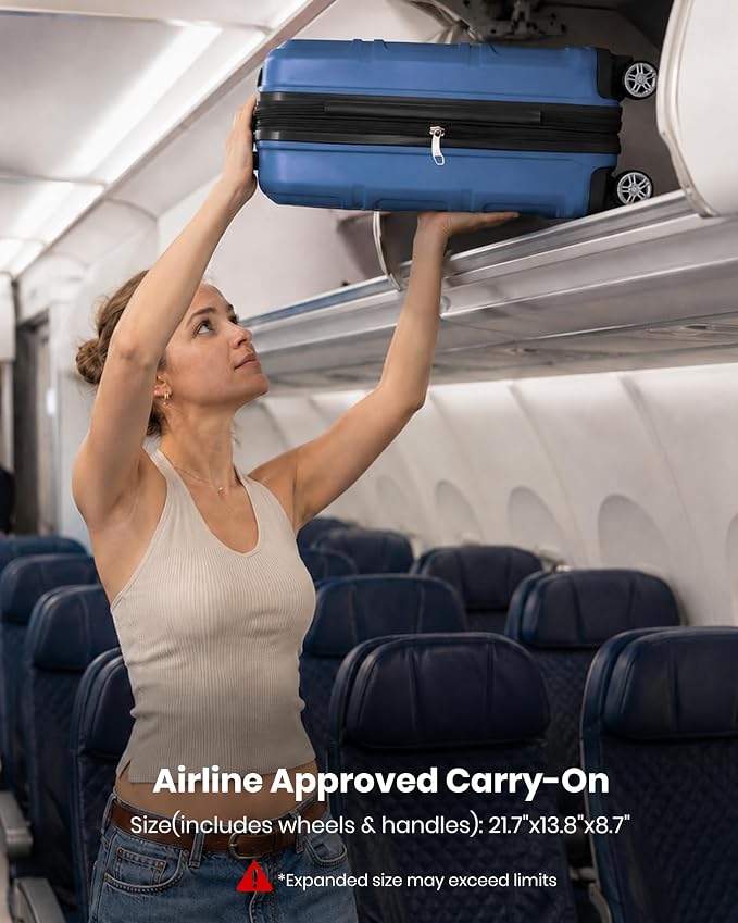 Kono Carry On Luggage 22x14x9 Airline Approved with Spinner Wheels | Lightweight PC+ABS 20 Inch Luggage with TSA Lock,Expandable Hard Shell Carry On Suitcases for Men Women,Navy - Image 4