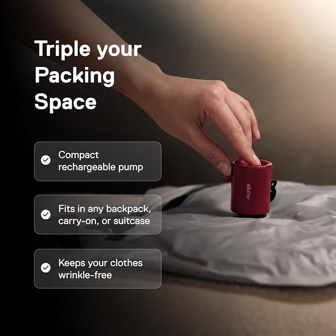 Ekster TravelPack Vacuum Kit Plus – Vacuum Seal Bags for Clothing Travel with Electric Air Pump, Compression Packing Cubes Alternative, Space Saver, Fits 10+ Days | Travel Essentials 2026-1 Pack - Image 7