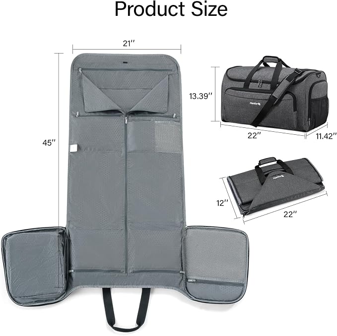 Hanke 2 In 1 Carry On Garment Duffle Bag with Shoe Compartment, Dark Grey | 55L Large Capacity with Multi-Pockets & Shoulder Strap, Wrinkle-Free, Water-Resistant, Portable Weekender for Business - Image 4