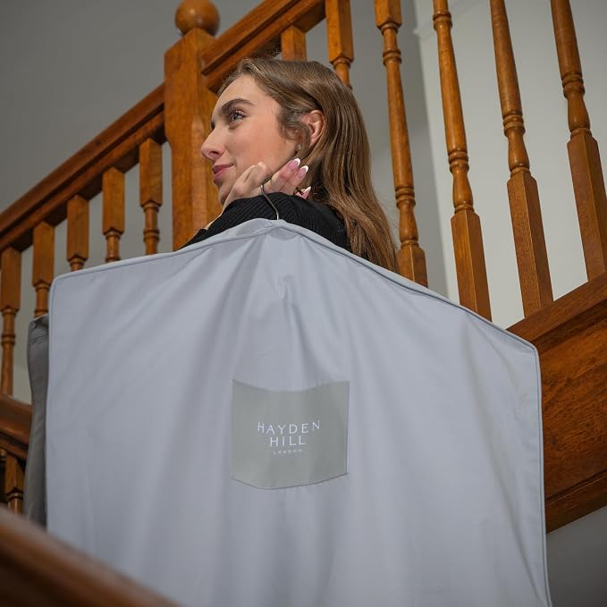 Hayden Hill Luxury Organic Cotton Garment Bag for Hanging Clothes Long 58" | Full Length Breathable Dress Bag, Moth Proof Hanging Garment Bags For Closet Storage, Certified Carbon Neutral, Gray - Image 7