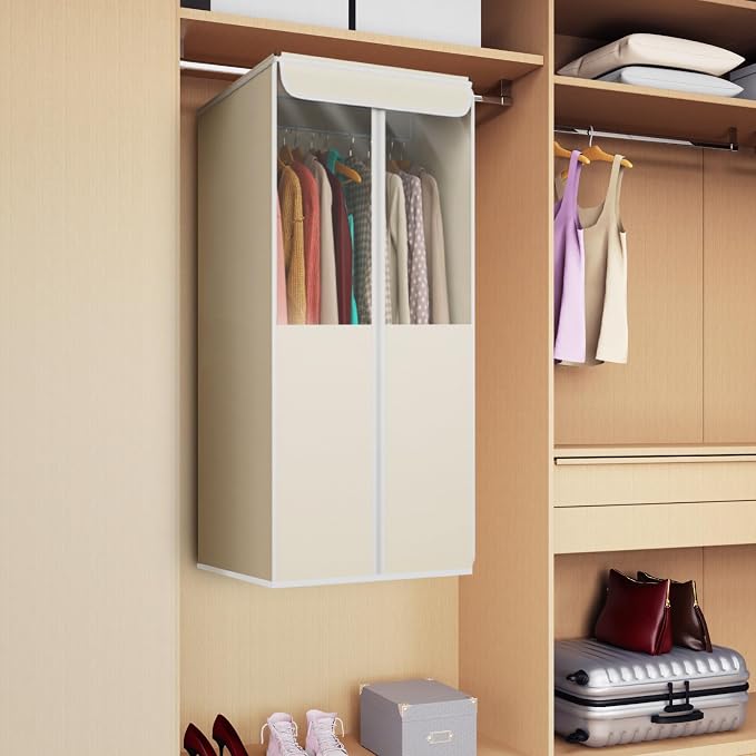 Univivi Garment Bags for Hanging Clothes, 2 Pack Large Clothes Storage Bags Closet Organizer with Clear Window, Premium Hanging Garment Storage Bag for Suits, Coats, Dresses, 40" (Beige) - Image 2