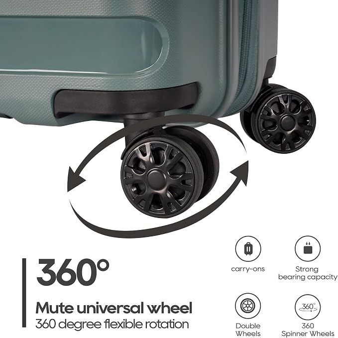 GinzaTravel PP material 3-piece expandable luggage sets with Spinner Wheels， Suitcase with TSA Lock，Large Luggage for Family Travel carry on 20/24/28，Dark green color - Image 5