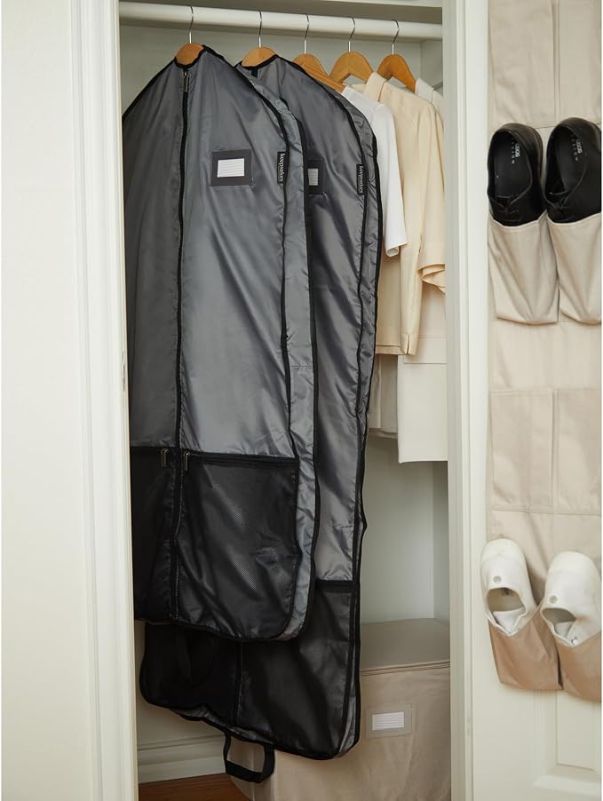 Covermates Deluxe Garment Bag Set for Closet Storage & Travel – Heavy Duty Hanging Suit & Dress Bags with ID Window, Accessory Pockets & Carrying Handles – Premium Wardrobe Protection, Grey - Image 4