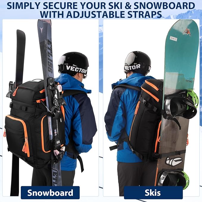 Ski Boot Bag, 70L Snowboard Boot Backpack, Waterproof Ski Boot Bag Backpack, Ski & Snowboard Boots Travel Backpack for Ski Helmets, Goggles, Gloves, Apparel & Accessories for Adults & Youth - Image 3