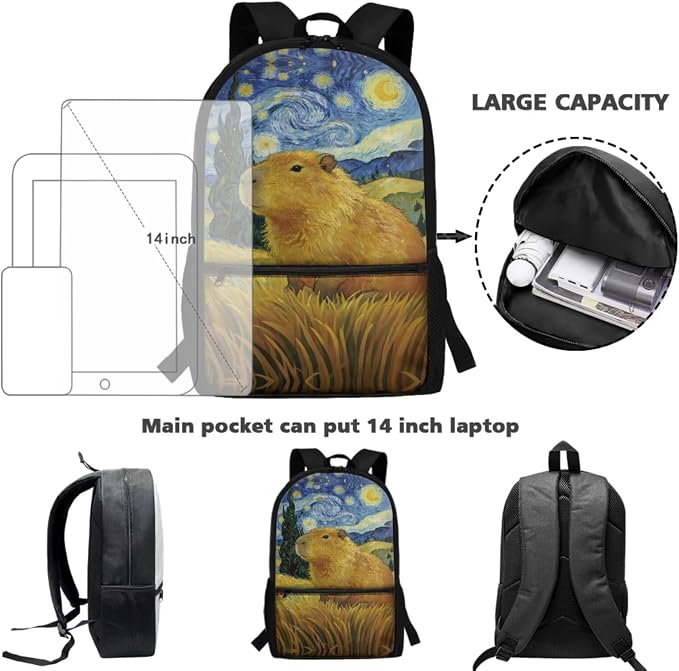 Capybara Backpack for Boys Bookbag with Lunch Box Set of 5 Boys Printed 5 Pcs Bookbag Set Pencil Case Water Bottle Sleeve Bookmark School Gifts - Image 4