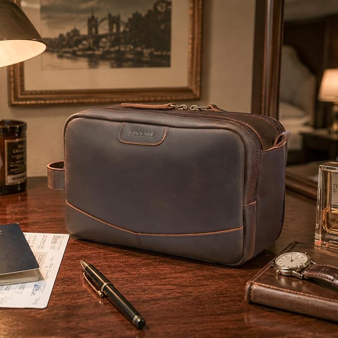Polare Toiletry Bag Full Grain Leather Shaving Kit Dopp Kit Travel Case Wash Bag with YKK Zippers - Image 2
