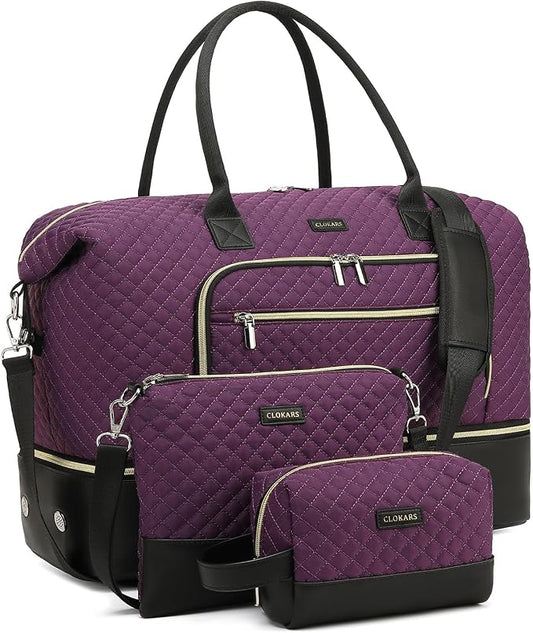 Weekender Bags for Women Travel, Under Seat Carry On Bags for Airplanes Overnight Bag with Shoe Compartment Luggage Sleeve, Foldie Travel Tote Bag Hospital Bag, Travel Gifts, Purple Black by Unknown