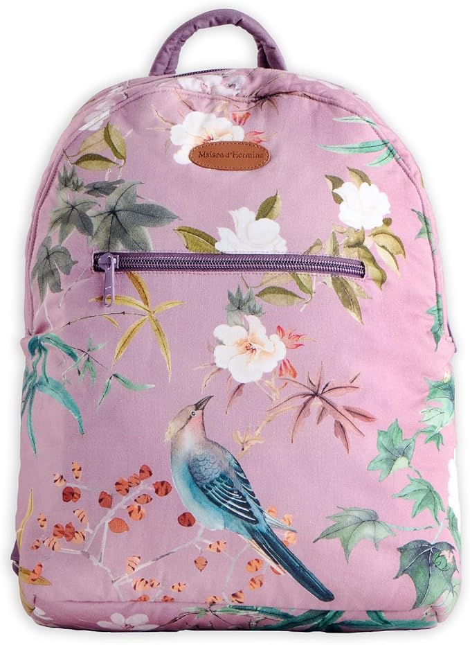 Maison d' Hermine Backpack for Women Men Cotton Shoulder Multipurpose Rucksack with Small Pouch Lightweight Multi Pocket Bag for Travel Work Beach Perfect for Spring Summer (Hokuzai - Violet) by MaisondHermine