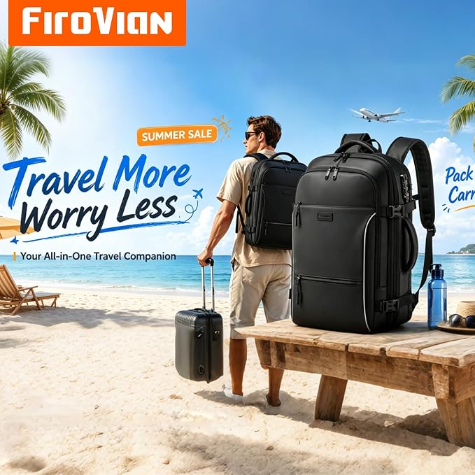Vacuum Backpack Travel, 70L Expandable Carry On Backpack With Compression System, 2 Detachable TPU Vacuum Bags, TSA Lock, Water-Resistant, Fits 16" Laptop for Business & Travel - Image 2