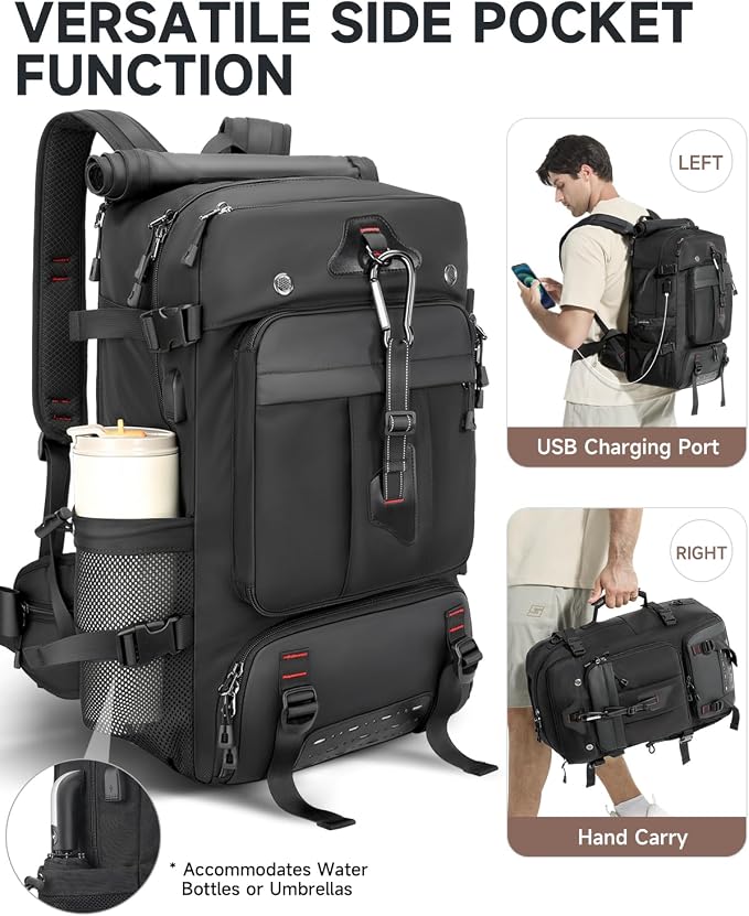 Travel backpack for men,60L Extra Large Carry on Backpack Durable Convertible Duffle Bag with Shoe Compartment Fit for 17 Inch Laptop for travel, camping,Weekender Hiking - Image 6