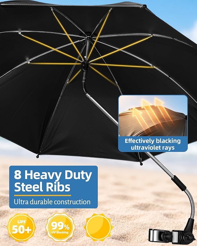 2PCS Camping Chairs with Detachable Umbrella, HaSteeL Folding Beach Chair for Adults, Large Portable Foldable Chair for Outdoors Fishing Hiking Travel Picnic Lawn, Supports 275lbs, Storage Bags, Black - Image 7