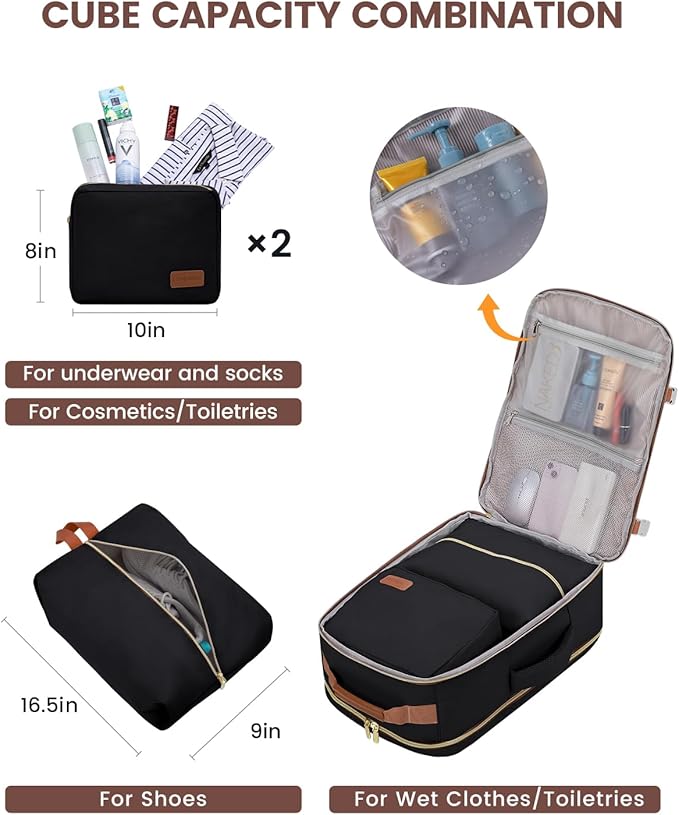 LOVEVOOK 56L Travel Backpack for Women & Men, Airline Approved Carry On Luggage with 3 Packing Cubes, TSA Overnight Bags, Waterproof Personal Item Bag, Weekender Essentials Backpacks fits 17" Laptop - Image 4