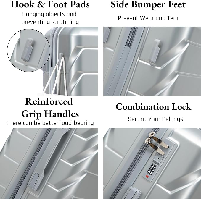 3-Piece ABS Spinner Luggage Set (20" 24" 28") with Combination Lock, Matching Hardshell Suitcases, Silver - Image 3