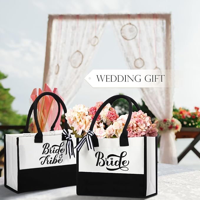 Sweetude 20 Pcs Bride Canvas Tote Bag Bulk with Makeup Bags Gifts for Bride Bridesmaid Tribe Wedding Engagement Bridal Shower - Image 5