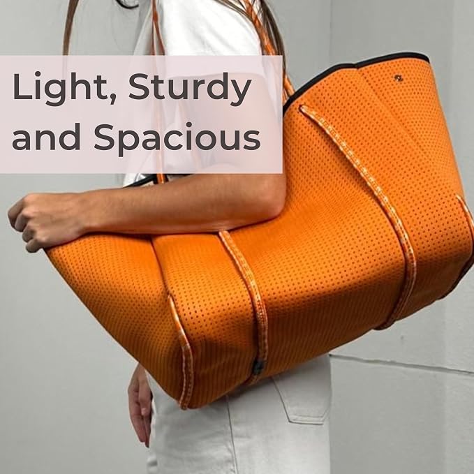 POPUPS Large Neoprene Tote Bag for Women - Everyday Designer Handbag for Travel Work and Beach with Pockets and Zipper Pouch - Image 8