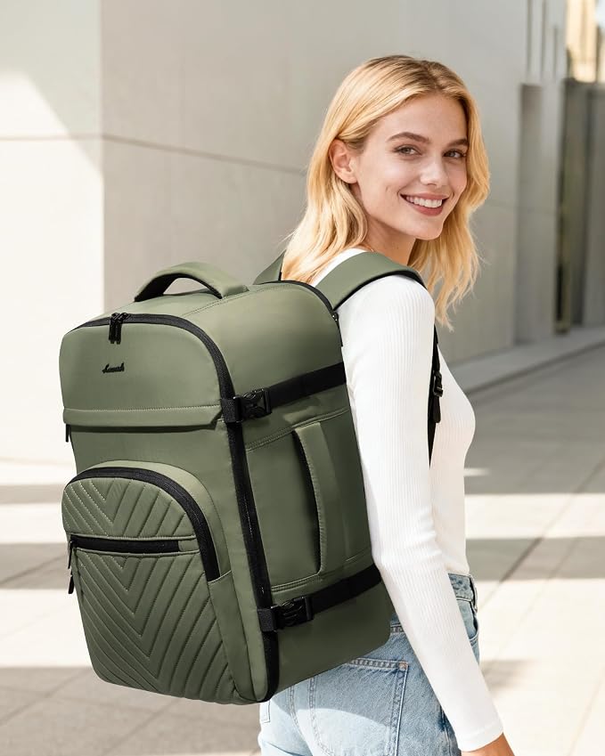 LOVEVOOK 50L Travel Backpack for Women Men, TSA Personal Item Travel Bag Fits 17.3inch Laptop, Waterproof Airline Approved Carry On Luggage With 2 Cubes for Weekender Hiking Business, Army Green - Image 2