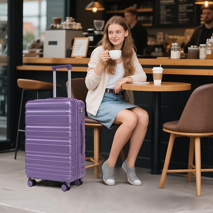 GDFStudio 20/24/28 Inch 3 Piece Luggage Set, ABS Hard Shell Spinner Suitcase with 360° Silent Wheels, Expandable Capacity,Combination Lock, Retractable Handle,Carry On & Checked Suitcases,Purple - Image 2
