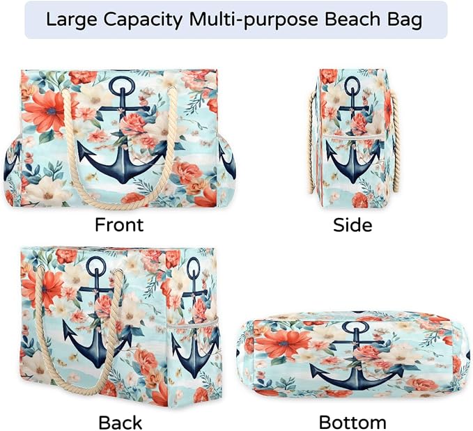 Large Beach Bag with Zipper Beach Bags for Women Water Resistant Swim Pool Bag - Image 5