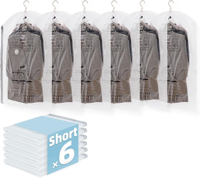 Hanging Vacuum Storage Bags, 6 Pack (41.3 x27.6 inch), Vacuum Seal Bags for Clothing, Garment Bags for Short Clothses, Jacket, Suits, Dresses, Closet Organizer Space Saving by TAILINK