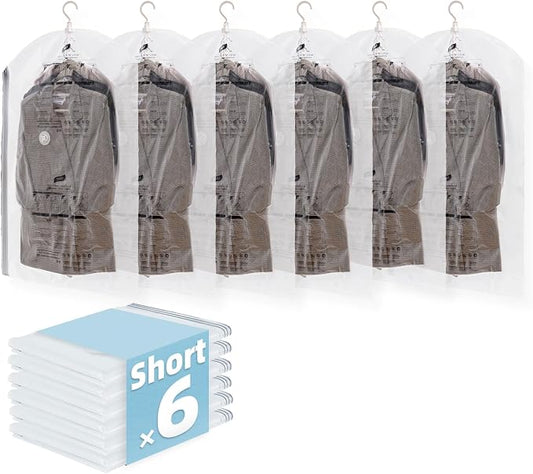 Hanging Vacuum Storage Bags, 6 Pack (41.3 x27.6 inch), Vacuum Seal Bags for Clothing, Garment Bags for Short Clothses, Jacket, Suits, Dresses, Closet Organizer Space Saving by TAILINK