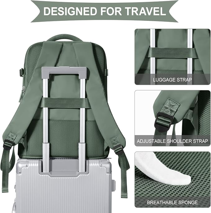 coowoz Travel Backpack For Women Men,Carry On Backpack,Hiking Backpack Waterproof Outdoor Sports Rucksack Casual Daypack Travel Essentials(Olive Green) - Image 6