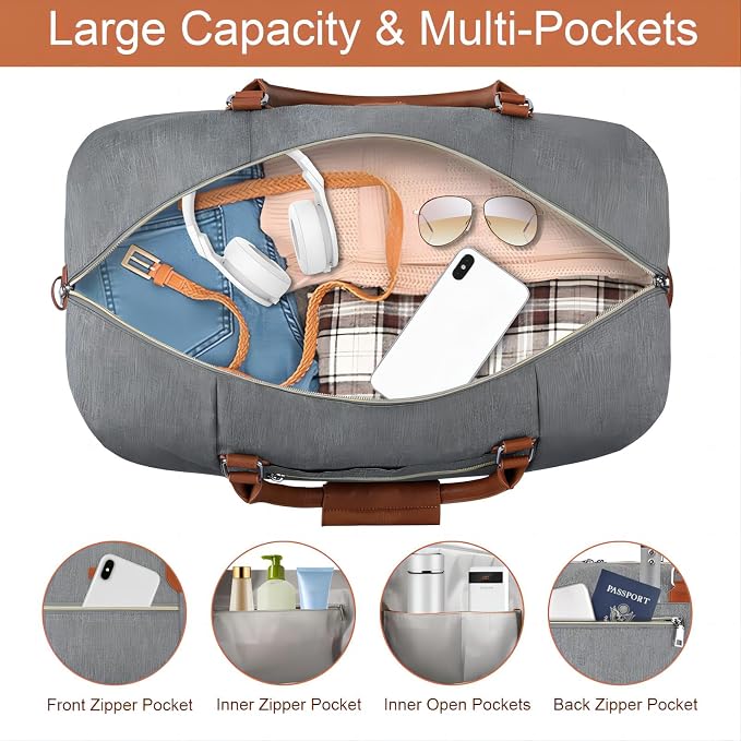 ITIEZY Weekender Overnight Bag for Women - Large Travel Duffel Bag with Shoe Compartment, Gym Duffel Bag Hospital Bag Carry On Tote Bags for Airplanes with Crossbody Bag Toiletry Bag 3Pcs Set - Image 4