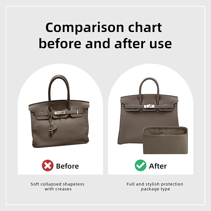 DGAZ Purse Organizer Silky Smooth,Silk,Luxury Handbag Tote in Bag Shapers, Women- Fits Birkin25/30/35/40 Bags (Etoupe grey, BK35) | Soft and Lightweight,Perfect Fit,Multi-pocket Storage,Bag Protector,Luxury Bag Care,Handmade,for Smooth Bag Organizer - Image 4