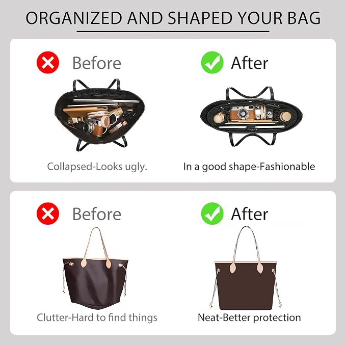 Purse Organizer Insert for LV Neverfull MM, Nylon Bag Organizer with 13" Laptop Sleeve, Deep Elastic Bottle Holders, YKK Zipper Pocket, 6 Compartments,Lightweight Luxury Tote Insert - Image 5