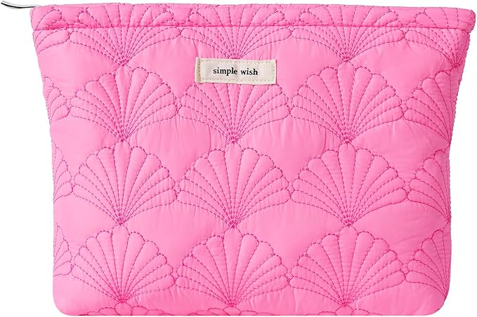 RSRSLEII Quilted Cotton Coquette Makeup bag, Coastal Granddaughter Aesthetic Cosmetic Bag, Cute Seashell Portable Travel Toiletry Pouch (10 Hot Pink) by RSRSLEII
